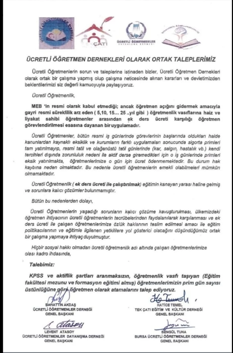<strong>Ücretli Öğretmenler haklarını istiyor</strong>